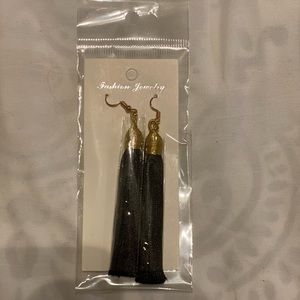 NWT black tassel earrings with gold hooks